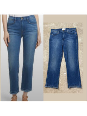 FRAME Le High Straight Blue Jeans Women’s Size 29 Whitway Raw Edge Zip Fly